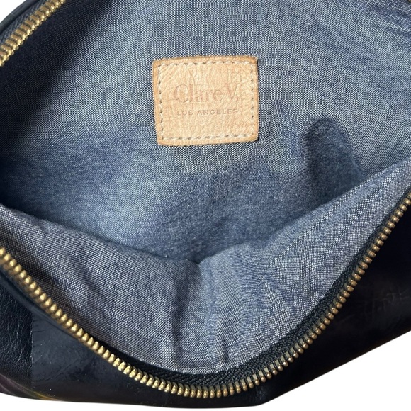 Clare V. - Women’s Flat Leather Clutch Handbag, Stripe Zippered - One Size Black - Picture 8 of 10